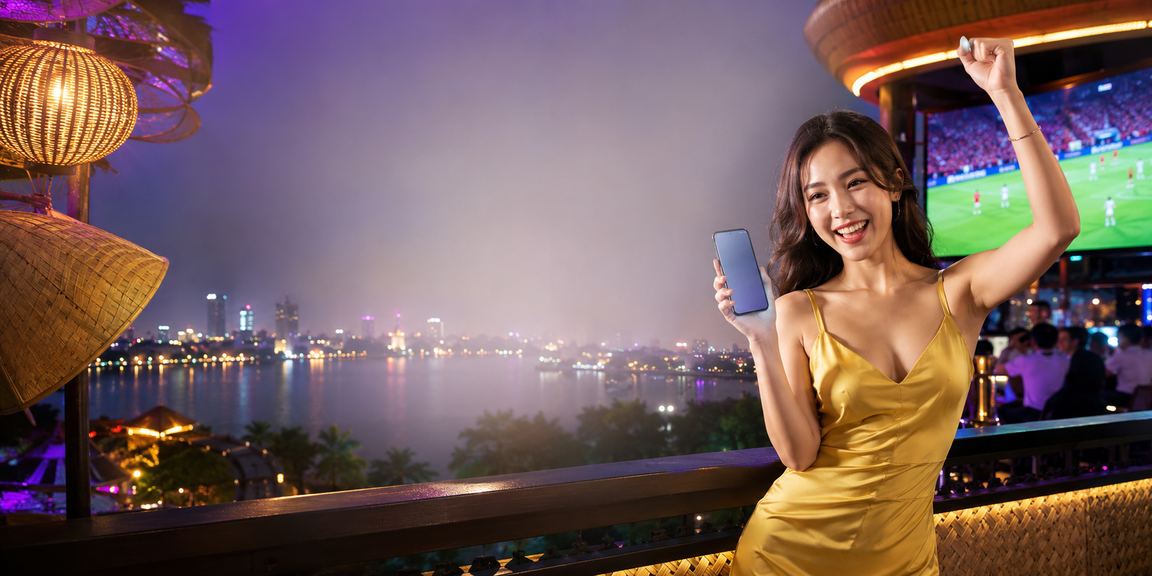 Người dùng Hà Nội truy cập dn8 trên điện thoại di động với hình ảnh nón lá truyền thống